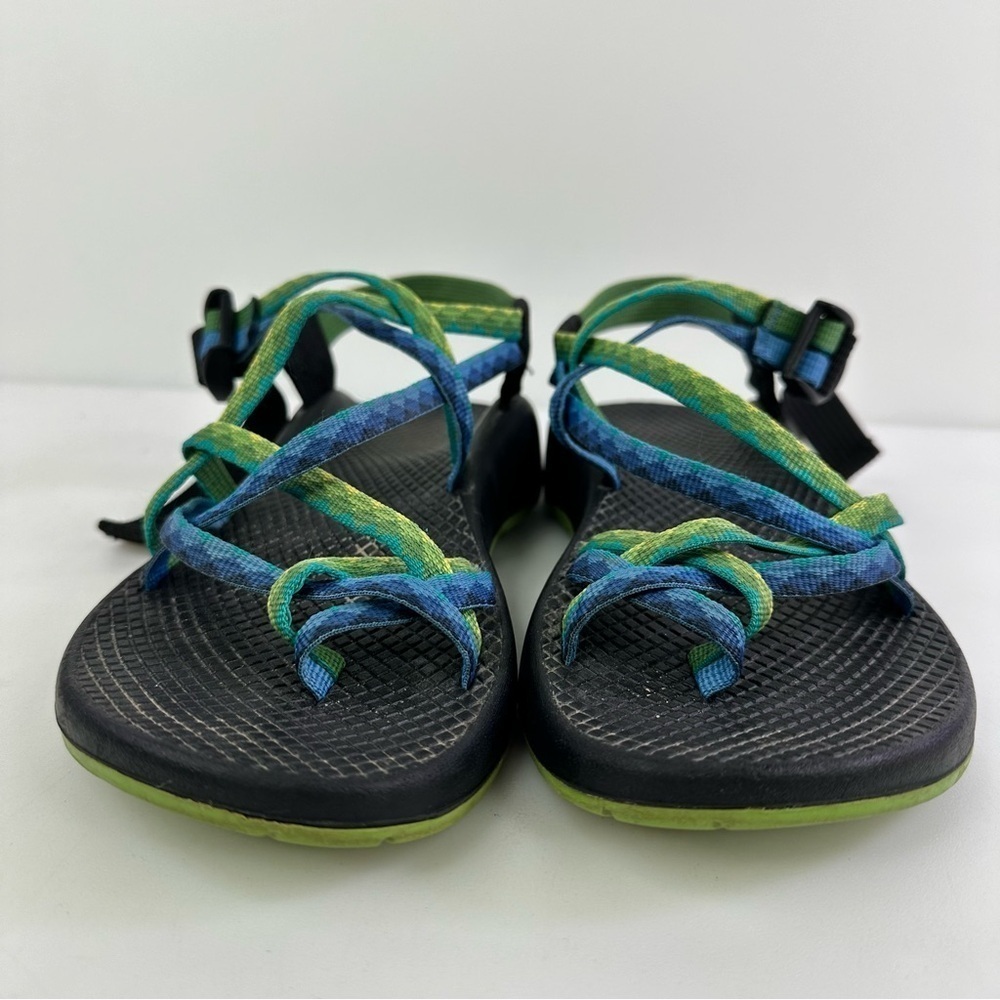 Chaco Women's Green Blue Geometric Adjustable Strappy Sandals - Size 7 - Picture 4 of 8